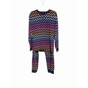 100% ORGANIC COTTON PRIMARY Rainbow Hearts Pajamas PJ Top Med Bottoms Lg